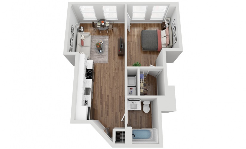 01F - 1 bedroom floorplan layout with 1 bathroom and 584 square feet
