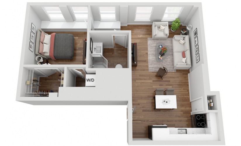 03F - 1 bedroom floorplan layout with 1 bathroom and 640 square feet