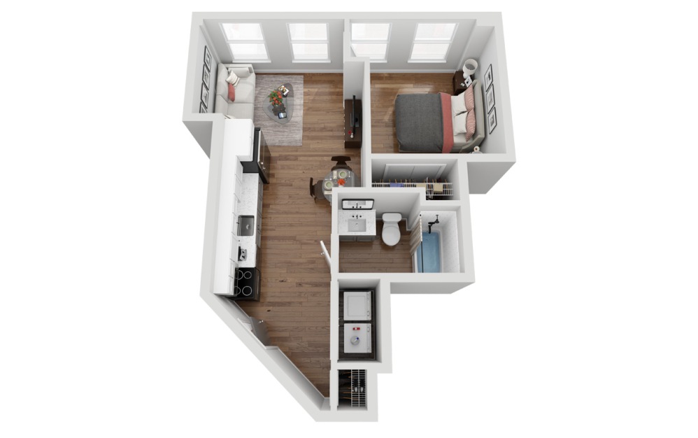 01C - 1 bedroom floorplan layout with 1 bathroom and 516 square feet (3D)