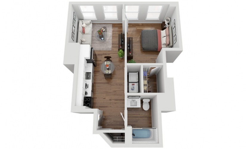 01D - 1 bedroom floorplan layout with 1 bathroom and 566 square feet
