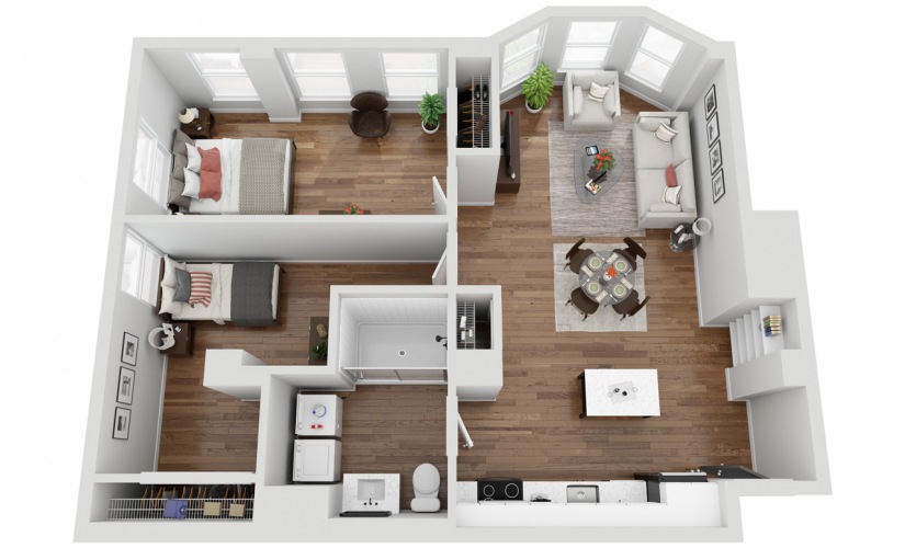 03B - 2 bedroom floorplan layout with 1 bathroom and 861 square feet