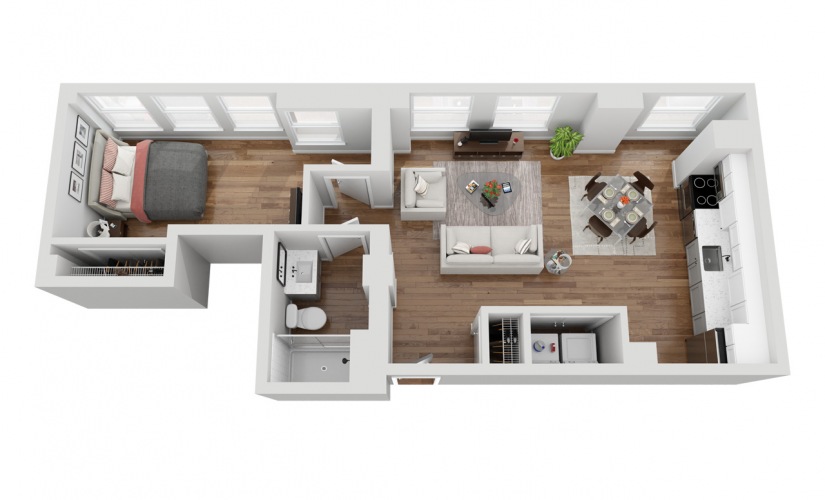 04D - 1 bedroom floorplan layout with 1 bathroom and 675 square feet