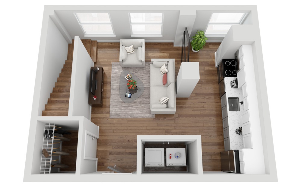 06L - 1 bedroom floorplan layout with 1 bathroom and 744 square feet (Floor 1, 3D)