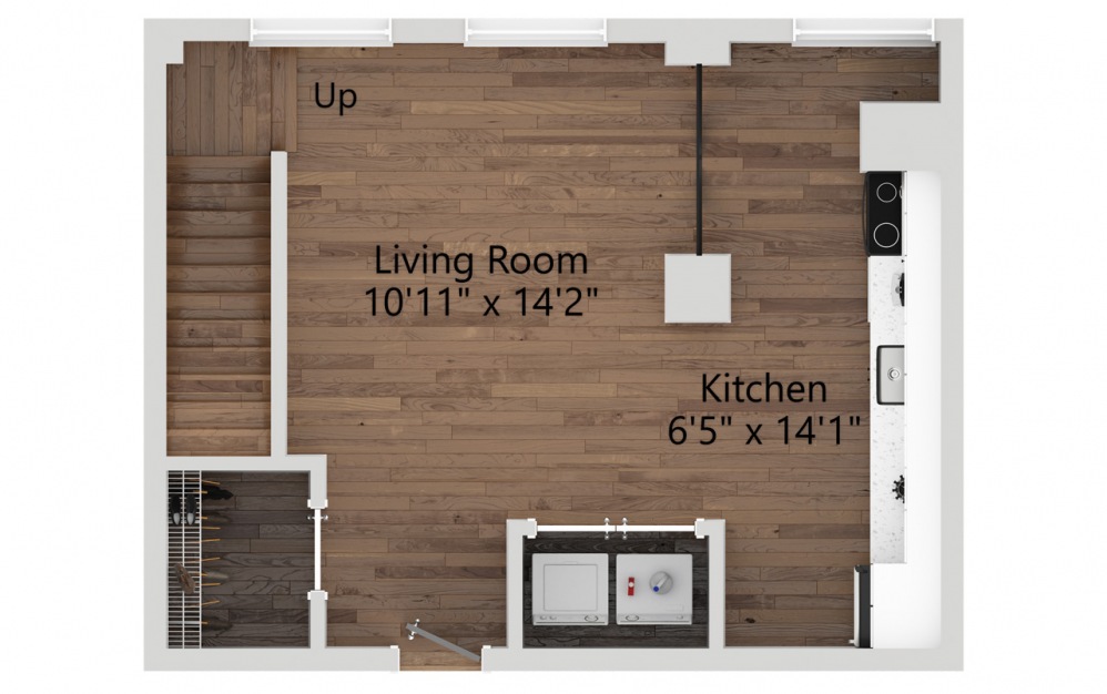 06L - 1 bedroom floorplan layout with 1 bath and 744 square feet. (Floor 1 / 2D)