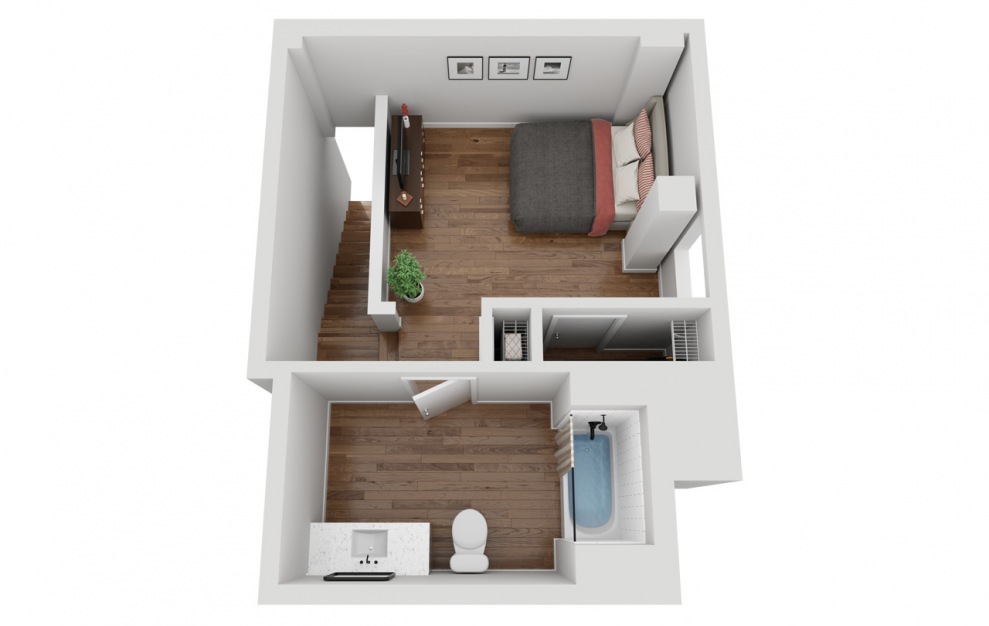 06L - 1 bedroom floorplan layout with 1 bath and 744 square feet. (Floor 2 / 3D)
