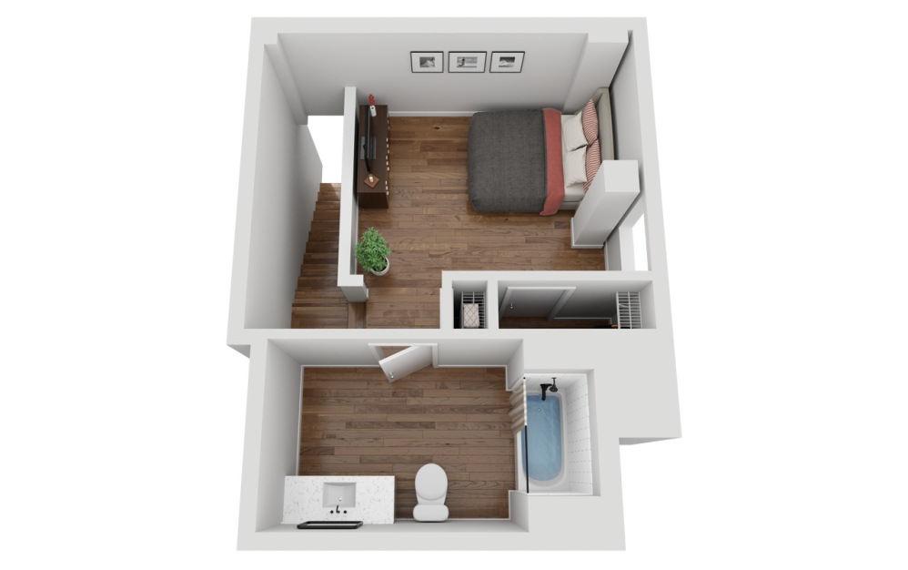 06L - 1 bedroom floorplan layout with 1 bathroom and 744 square feet (Floor 2, 3D)