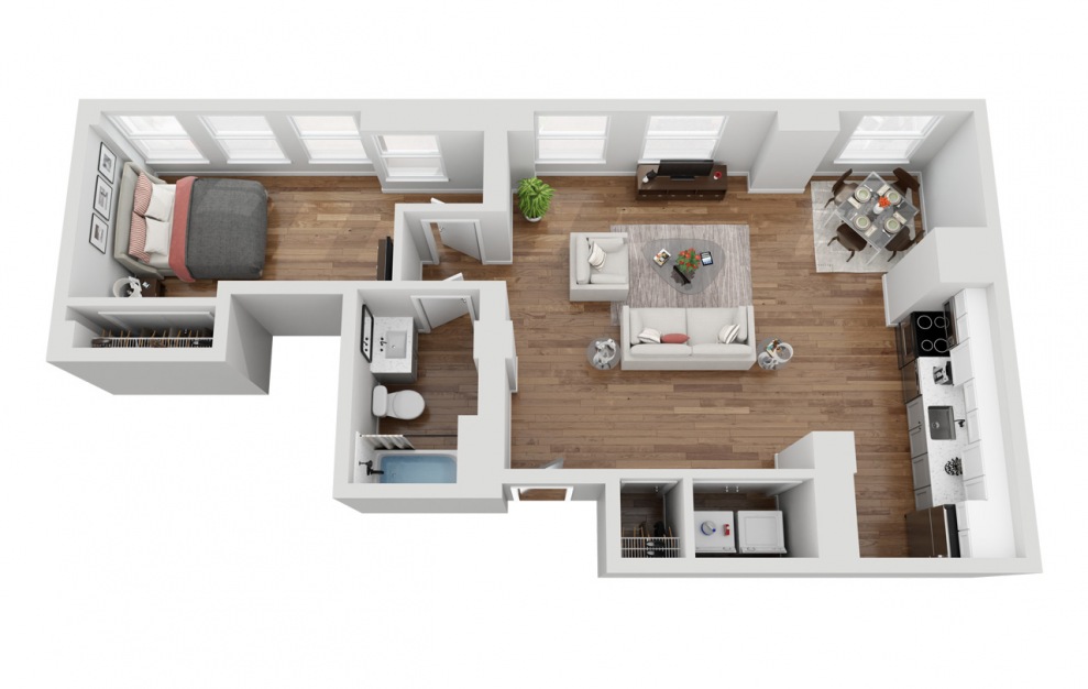 04C - 1 bedroom floorplan layout with 1 bath and 771 square feet. (3D)