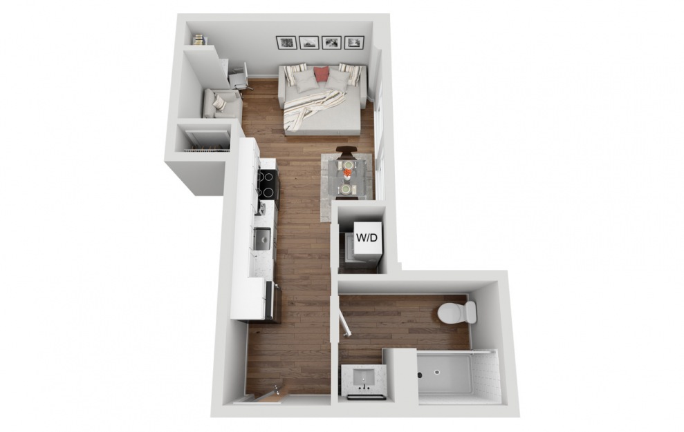 05C - Studio floorplan layout with 1 bath and 236 square feet. (3D)