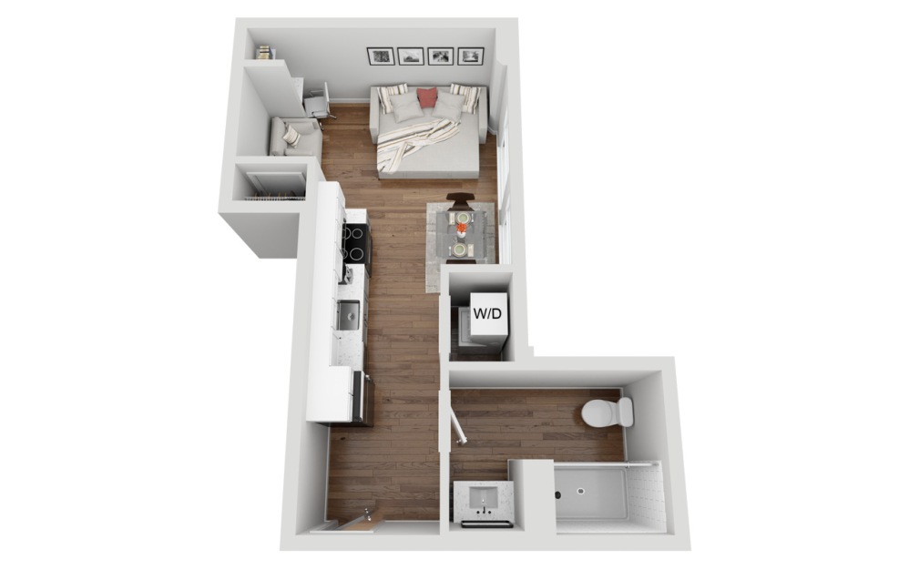 05C - Studio floorplan layout with 1 bathroom and 236 square feet (3D)