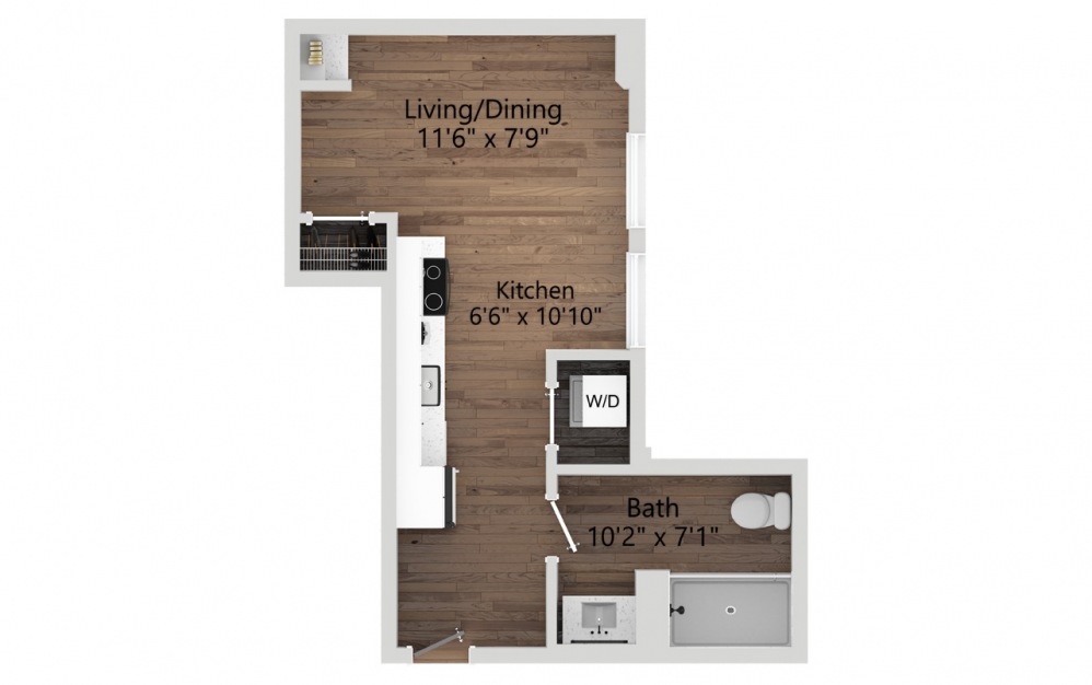 05C - Studio floorplan layout with 1 bath and 236 square feet. (2D)
