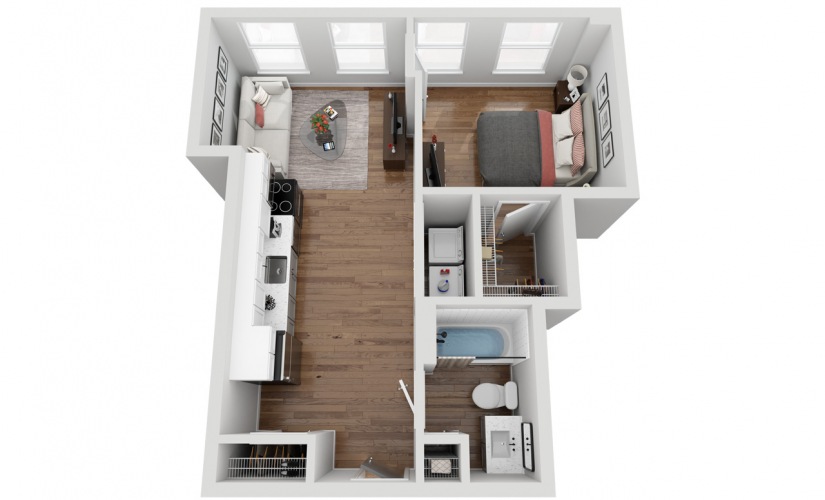 01B - 1 bedroom floorplan layout with 1 bathroom and 520 square feet