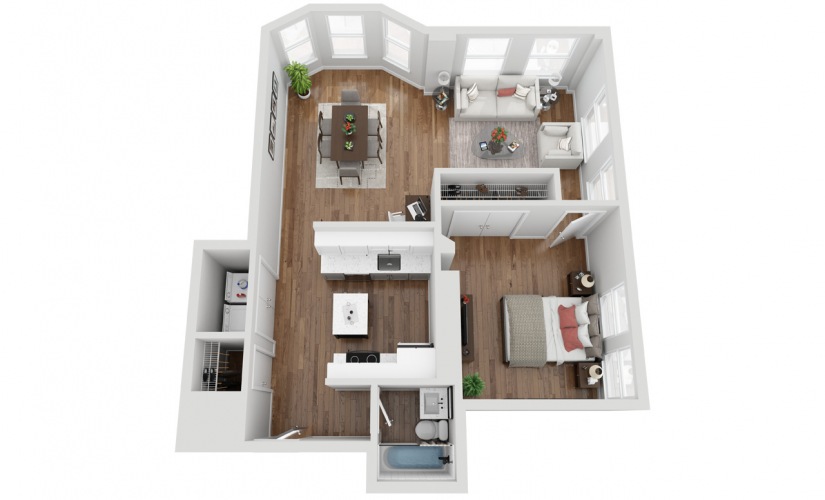 02B - 1 bedroom floorplan layout with 1 bathroom and 738 square feet