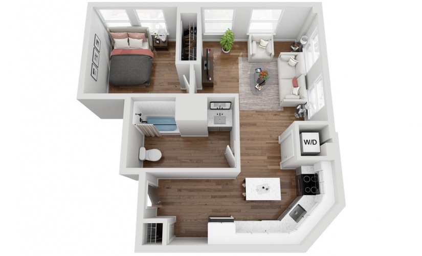 04B - 1 bedroom floorplan layout with 1 bathroom and 637 square feet
