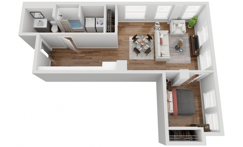 05B - 1 bedroom floorplan layout with 1 bathroom and 687 square feet
