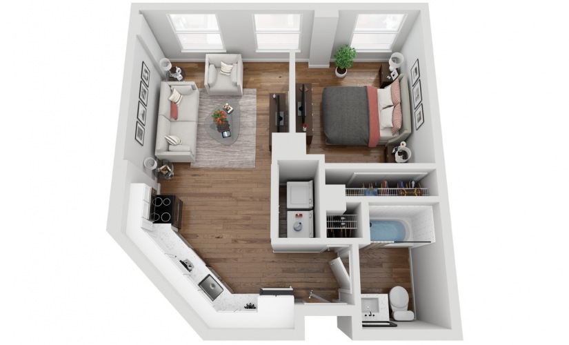 06B - Studio floorplan layout with 1 bathroom and 524 square feet