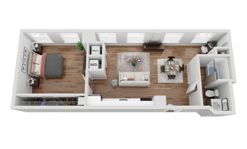07B - 1 bedroom floorplan layout with 1 bathroom and 732 square feet