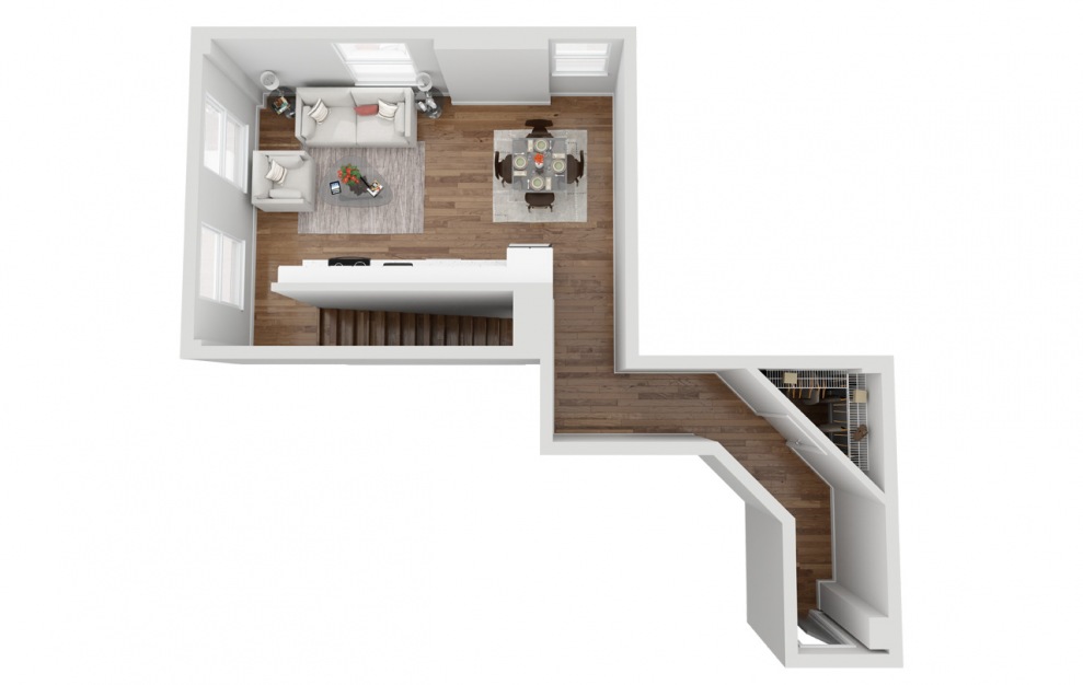 011T - 2 bedroom floorplan layout with 1 bath and 1061 square feet. (Floor 1 / 3D)
