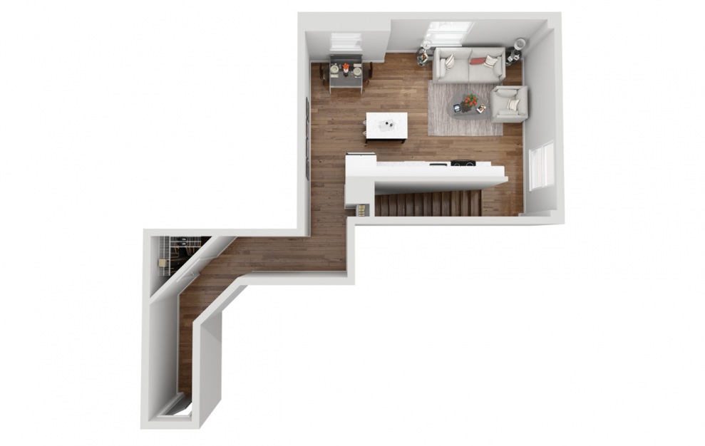 012T - 2 bedroom floorplan layout with 1 bath and 1068 square feet. (Floor 1 / 3D)