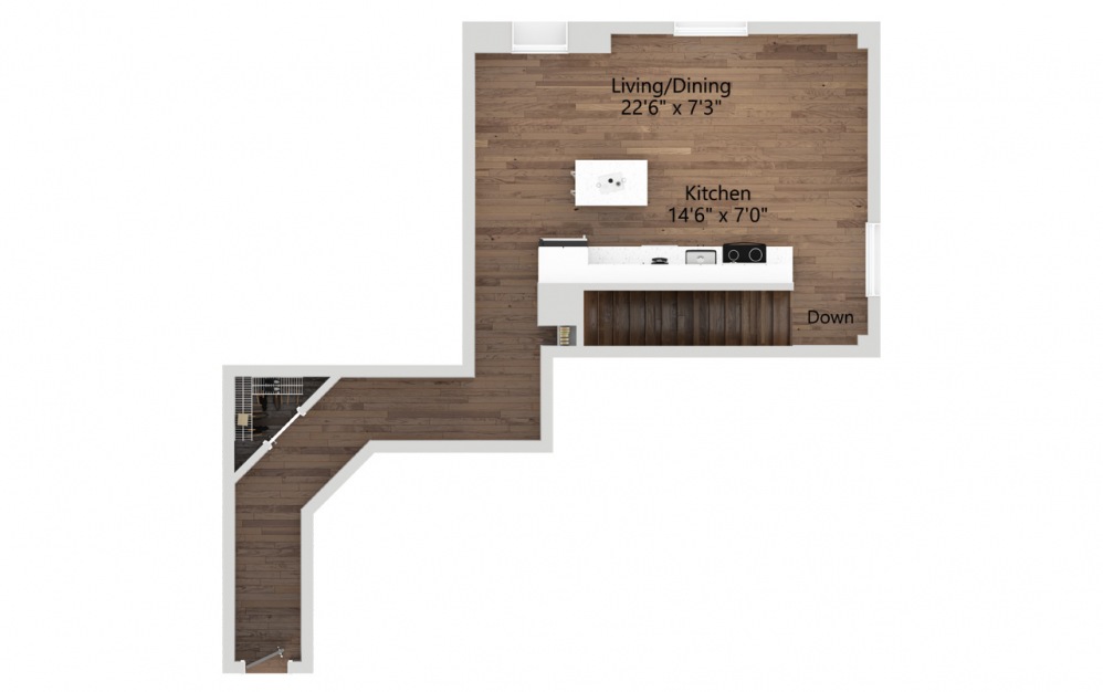 012T - 2 bedroom floorplan layout with 1 bath and 1068 square feet. (Floor 1 / 2D)