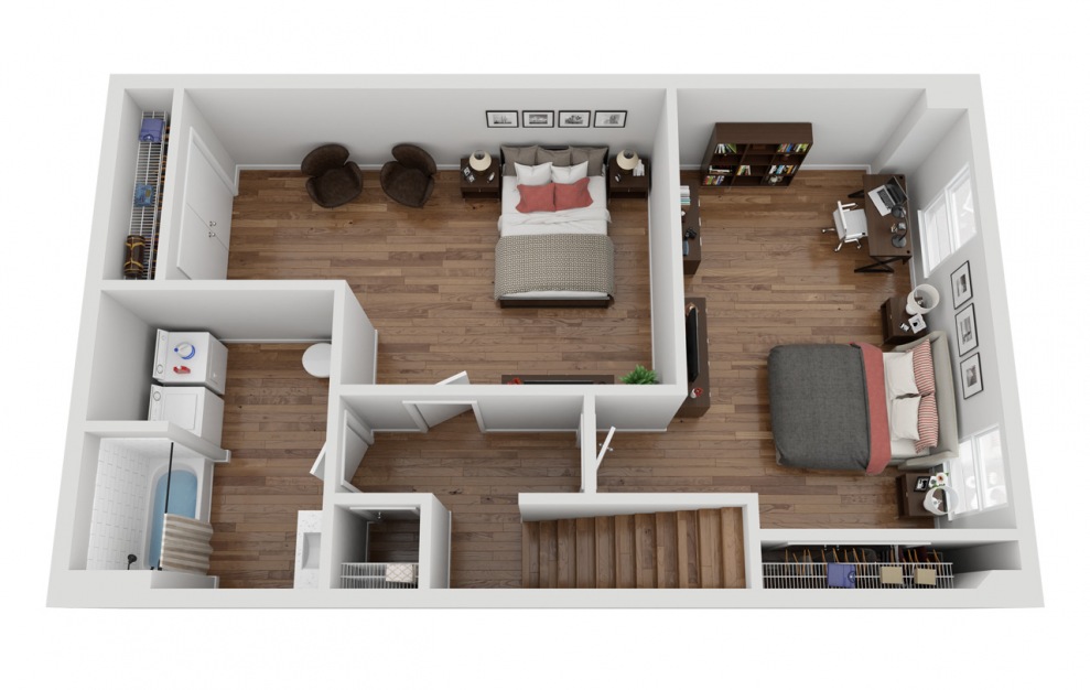 013T - 2 bedroom floorplan layout with 1 bath and 1228 square feet. (Floor 2 / 3D)