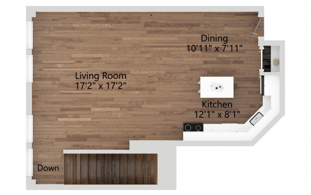 014T - 2 bedroom floorplan layout with 1 bath and 1223 square feet. (Floor 1 / 2D)