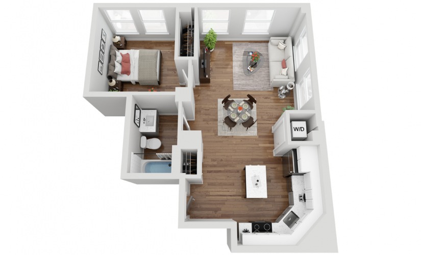 04 - 1 bedroom floorplan layout with 1 bathroom and 637 square feet
