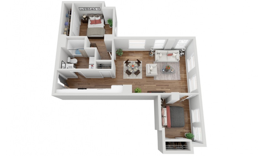 05 - 2 bedroom floorplan layout with 1 bathroom and 820 square feet