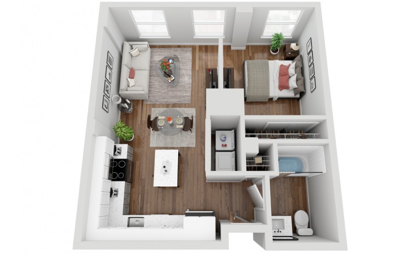 06 - Studio floorplan layout with 1 bathroom and 546 square feet