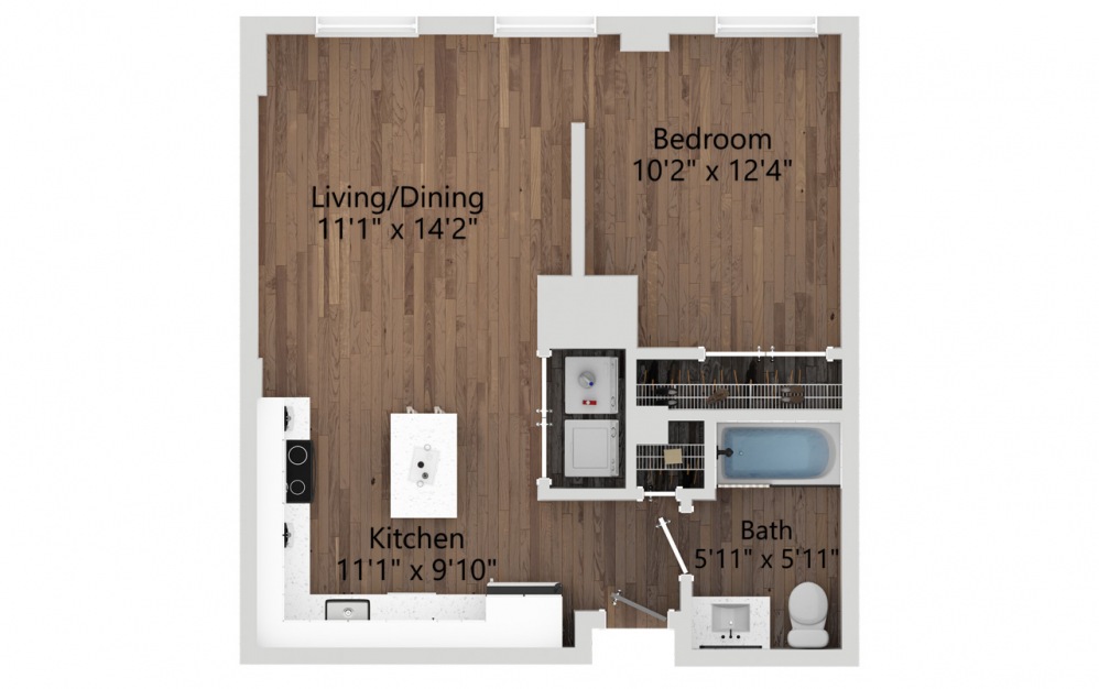 06 - Studio floorplan layout with 1 bath and 546 square feet. (2D)