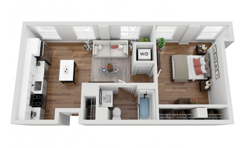 07 - 1 bedroom floorplan layout with 1 bathroom and 551 square feet
