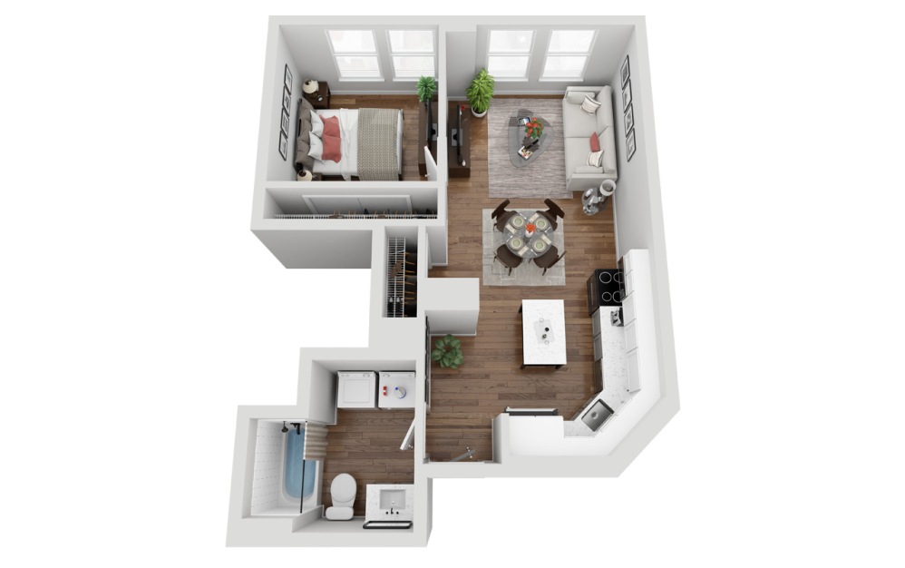 013 - 1 bedroom floorplan layout with 1 bathroom and 562 square feet (3D)