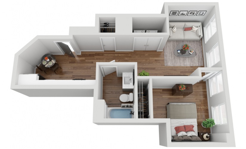 01 - 1 bedroom floorplan layout with 1 bathroom and 528 square feet